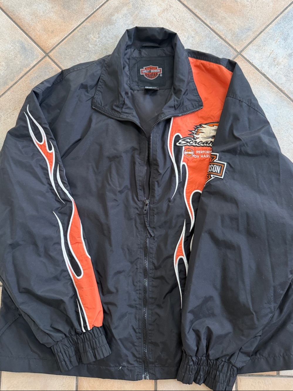 Harley-Davidson Black & Orange Flame Windbreaker Raincoat